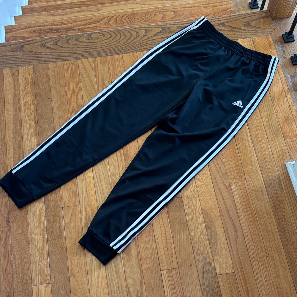 Adidas Kids Black Joggers with White Stripes
